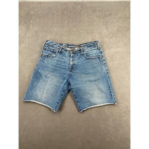 Mossimo Supply Co Bermuda Shorts Mens 38 Blue Denim Cotton Mid Rise Frayed Hem